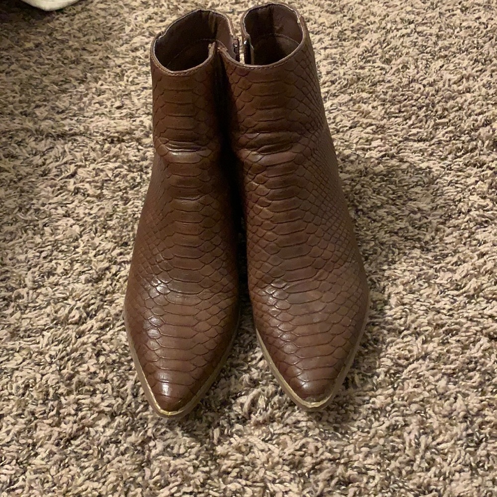 Spirit Black Snake Pointed Toe Ankle Booties